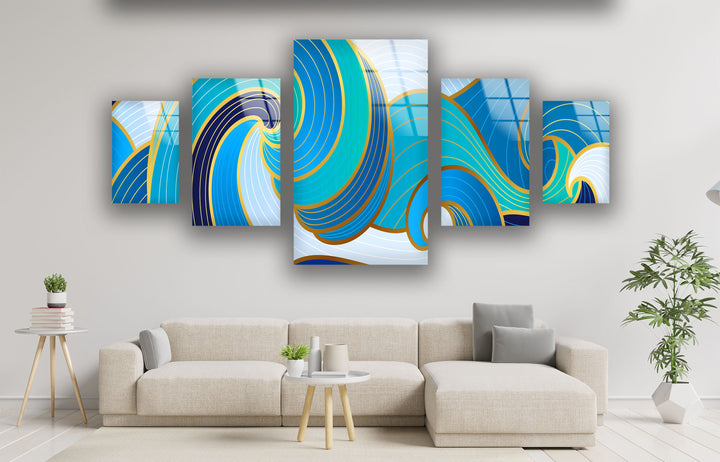 Blue Waves Abstract Glass Wall Art, Glass Printing Wall Art, Print photos on glass