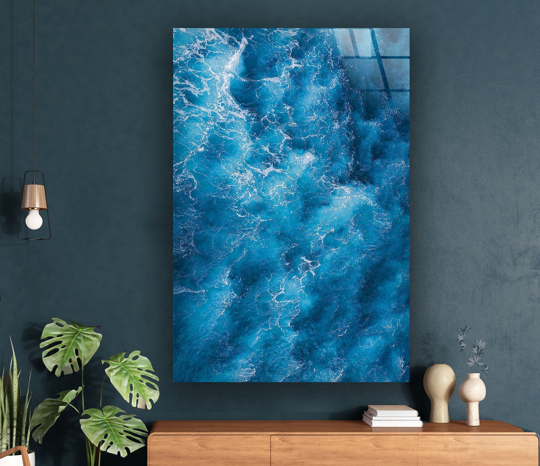 Blue Ocean Waves Glass Wall Art, custom glass photo prints, large glass prints