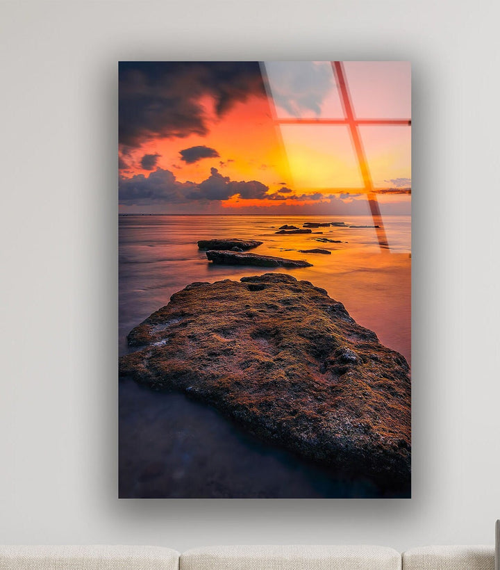 Sunset Over The Ocean Glass Wall Art picture on glass wall art, photos printed on glass