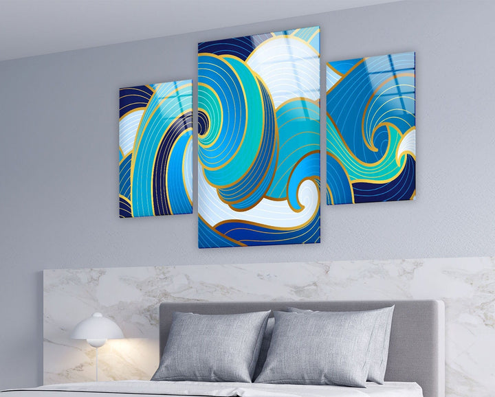 Blue Waves Abstract Glass Wall Art, art glass wall art, glass wall art pictures