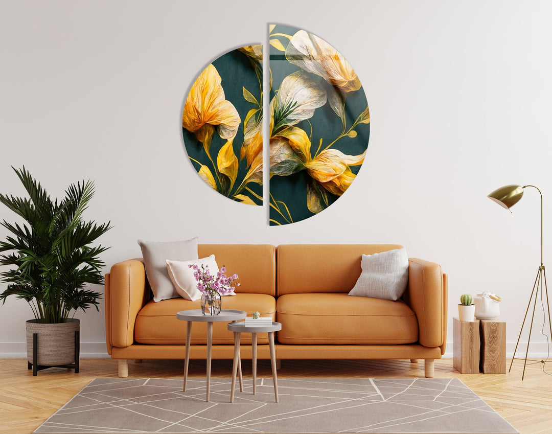 2 Piece Yellow Flower Glass Wall Art glass photo prints, glass picture prints
