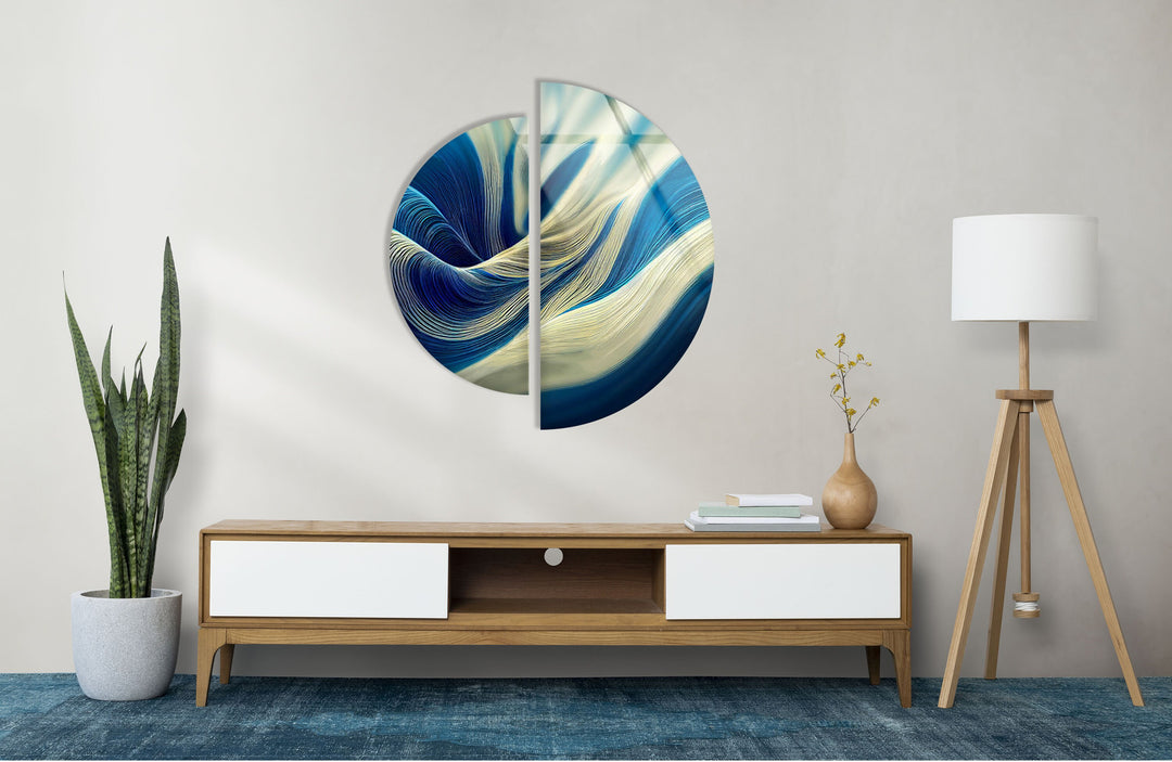 2 Piece White & Blue Abstract Glass Wall Art glass pictures for Wall, glass prints wall art
