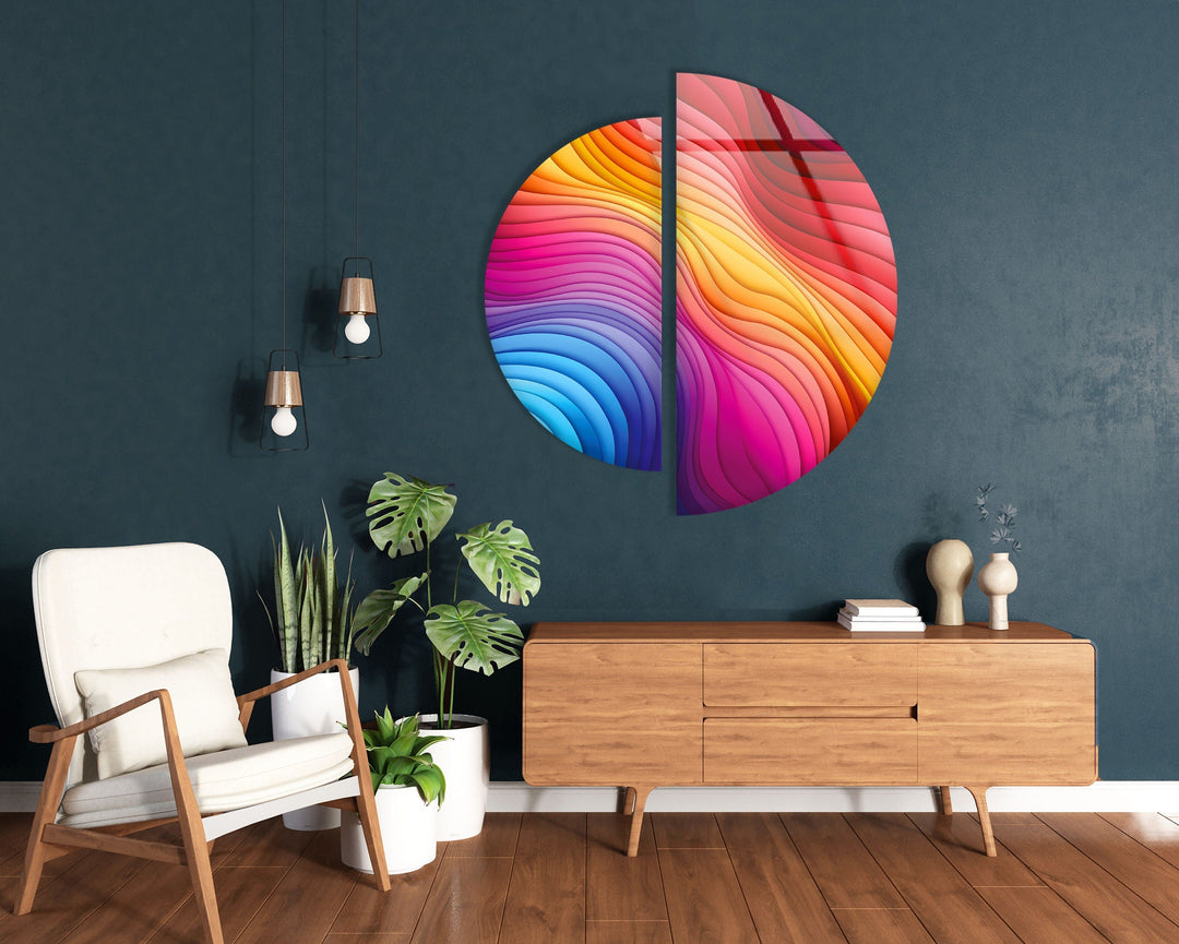 Round 2 Piece Colored Abstract Glass Wall Art glass photo prints, glass picture prints
