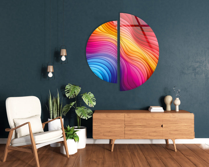 Round 2 Piece Colored Abstract Glass Wall Art glass photo prints, glass picture prints
