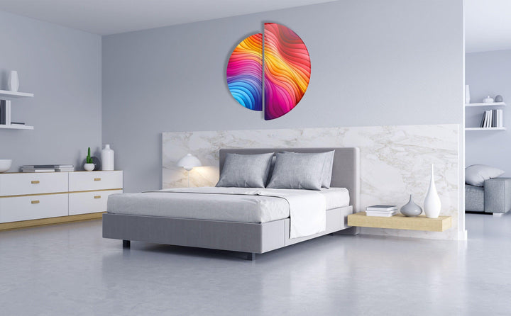 Round 2 Piece Colored Abstract Glass Wall Art custom glass photo prints, large glass prints
