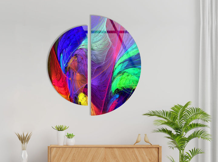 2 Piece Neon Abstract Glass Wall Art glass art painting, glass art for the Wall
