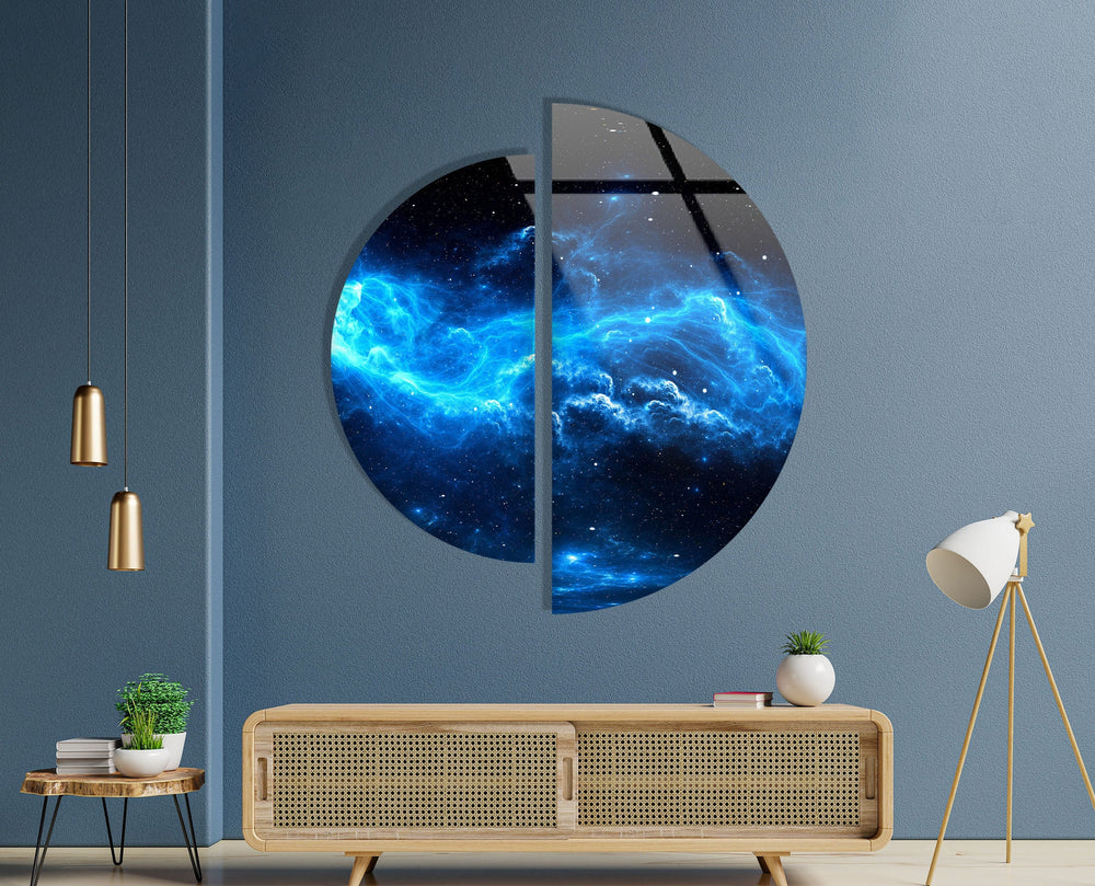 2 Pieces Half Circle Nebula Star and Space Glass Wall Art glass photo prints, glass picture prints
