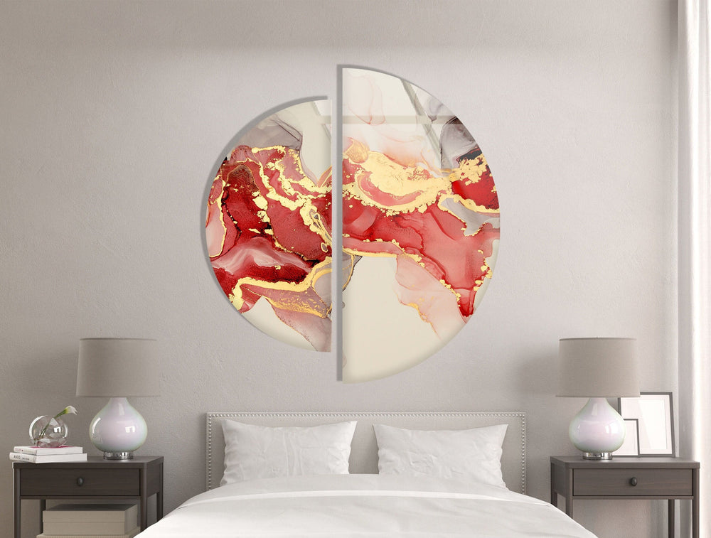 2 Piece Half Circle Red Alcohol ink Glass Wall Art Glass Printing Wall Art, Print photos on glass
