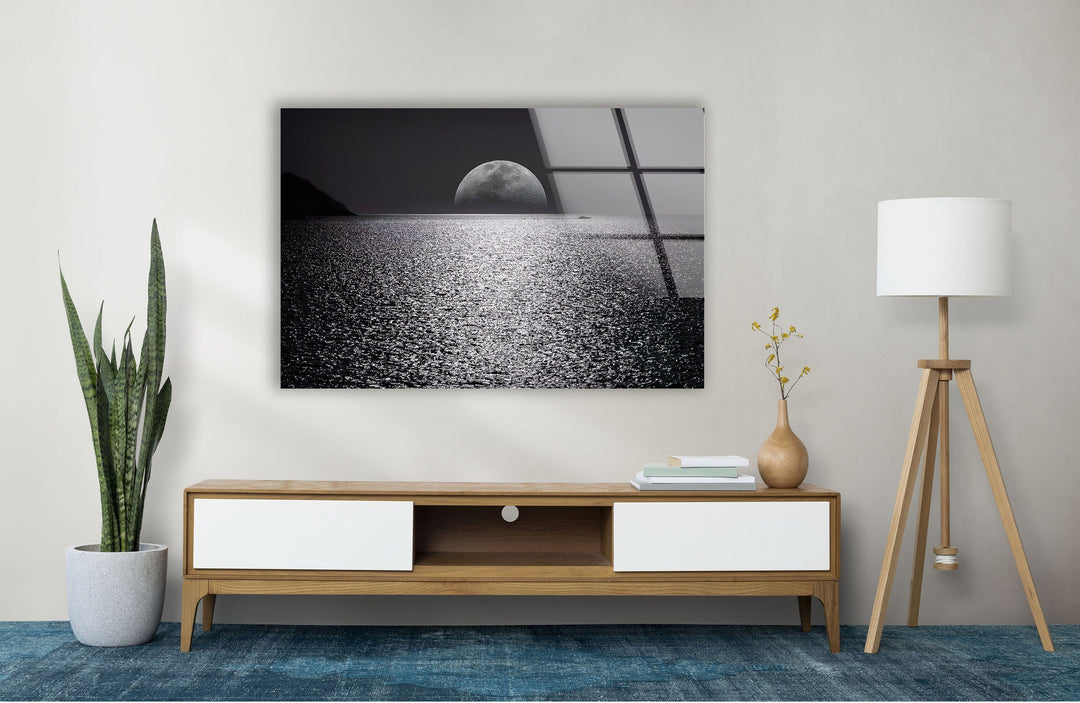 Shiny Full Moon Landscape Glass Wall Art photo print on glass, prints on glass wall art