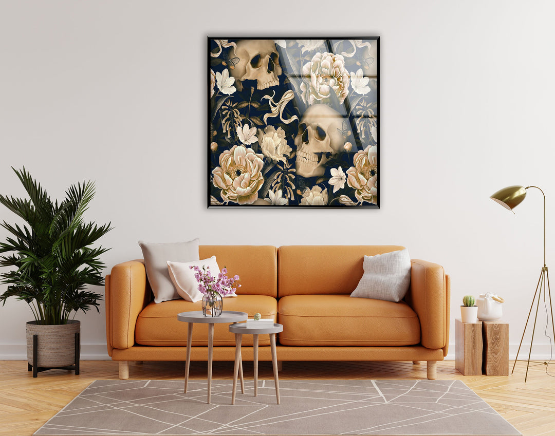 Skull & Flowers Glass Wall Decor & Cool Artwork