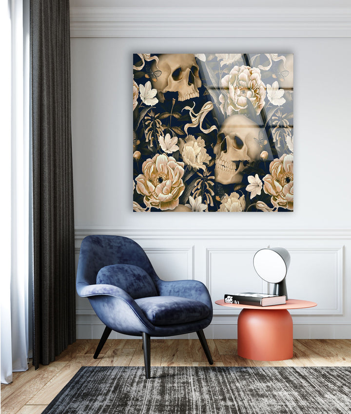 Skull & Flowers Cool Art Prints & Glass Wall Pictures