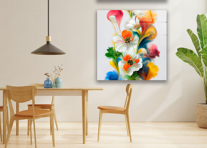 Watercolor Bright Spring Flowers Glass Wall Art, glass pictures for Wall, glass prints wall art