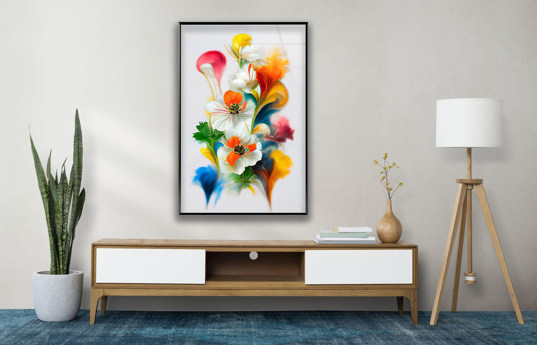 Watercolor Bright Spring Flowers Glass Wall Art, glass image printing, glass prints from photos