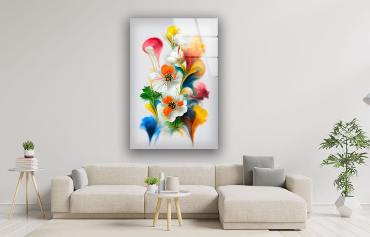 Watercolor Bright Spring Flowers Glass Wall Art, art glass wall art, glass wall art pictures