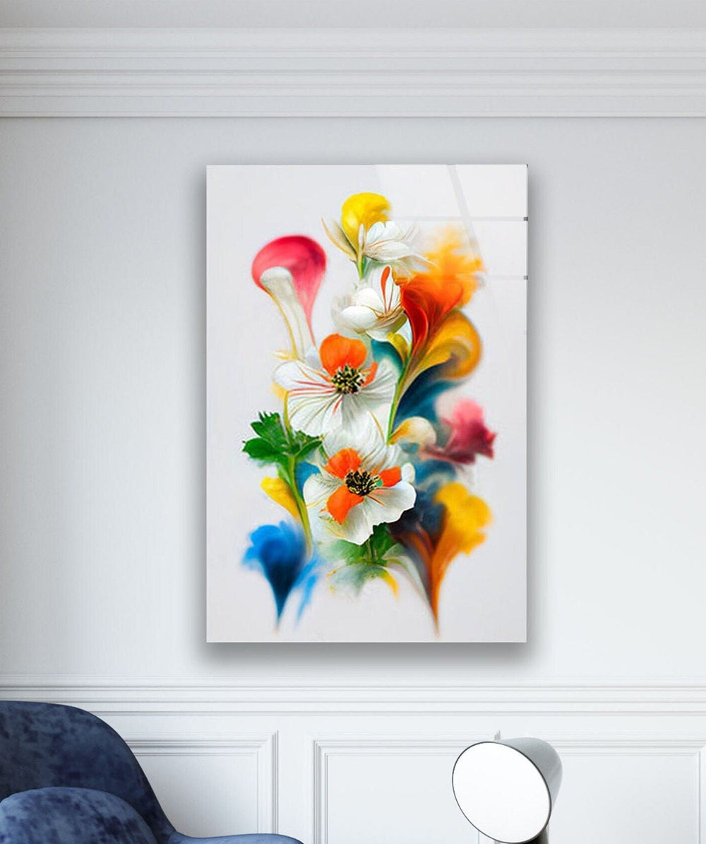 Watercolor Bright Spring Flowers Glass Wall Art, picture on glass wall art, photos printed on glass