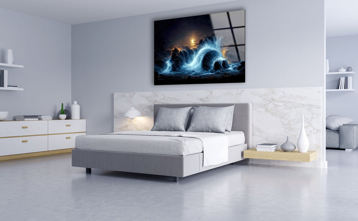 Seascape Night Fantasy Glass Wall Art glass image printing, glass prints from photos