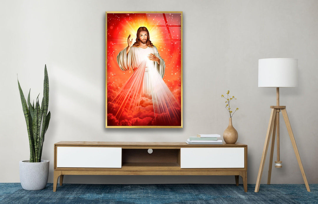 Red Jesus Christ Photo on Glass Home Decor