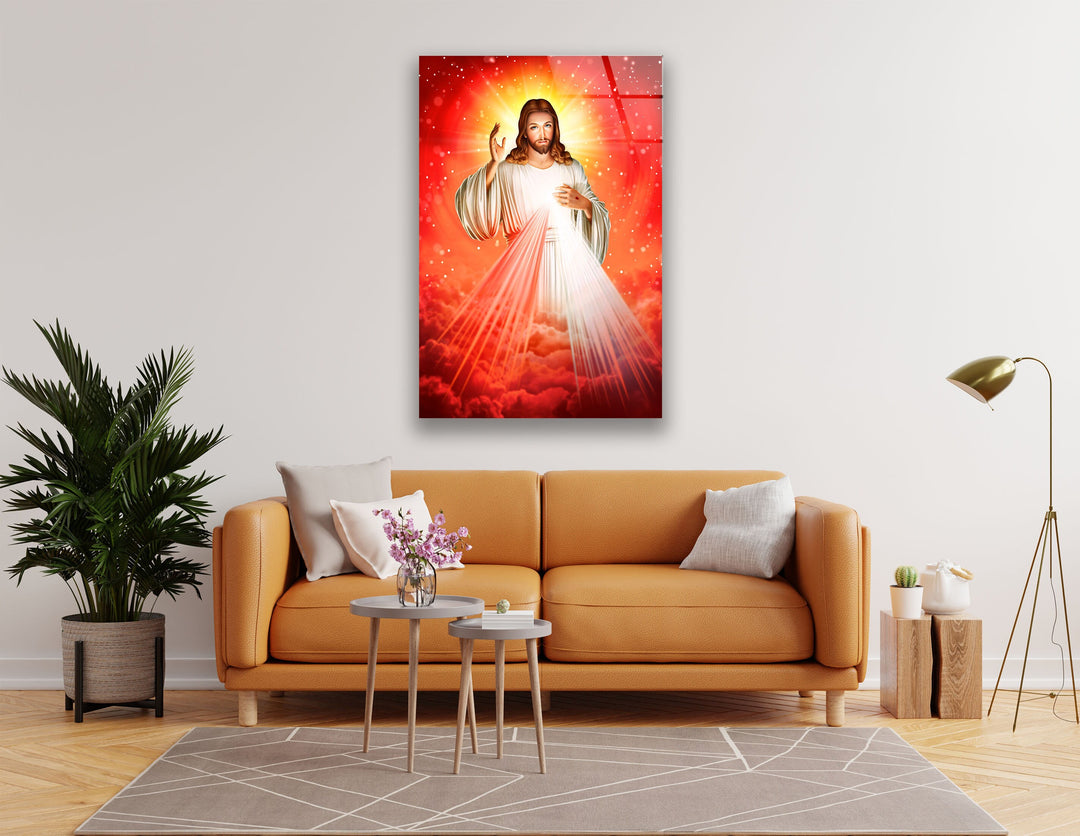 Red Jesus Christ  Glass Wall Artwork