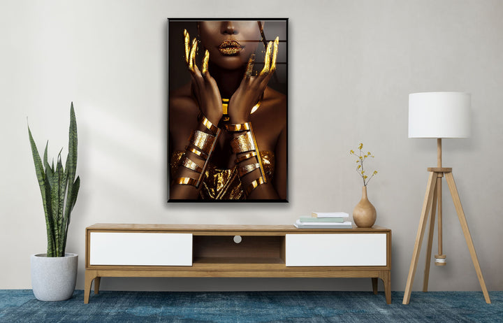 Woman Art with Gold Cool Glass Art & Print on Glass