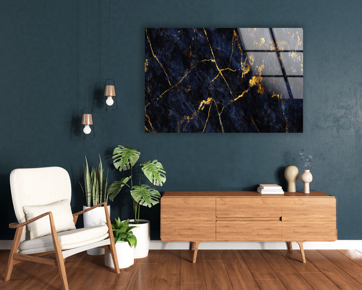 Dark Blue Marbled Glass Wall Art, custom glass pictures, glass art prints