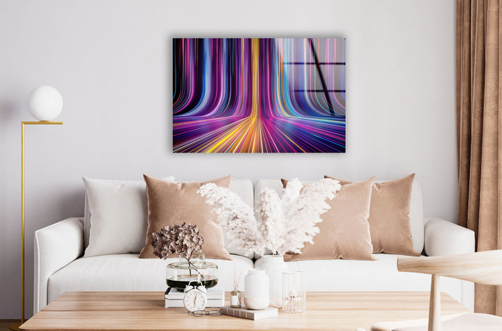 Neon Color Lines Glass Wall Art