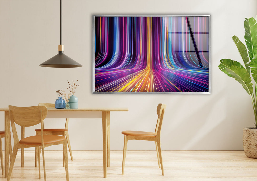 Neon Color Lines Glass Wall Art