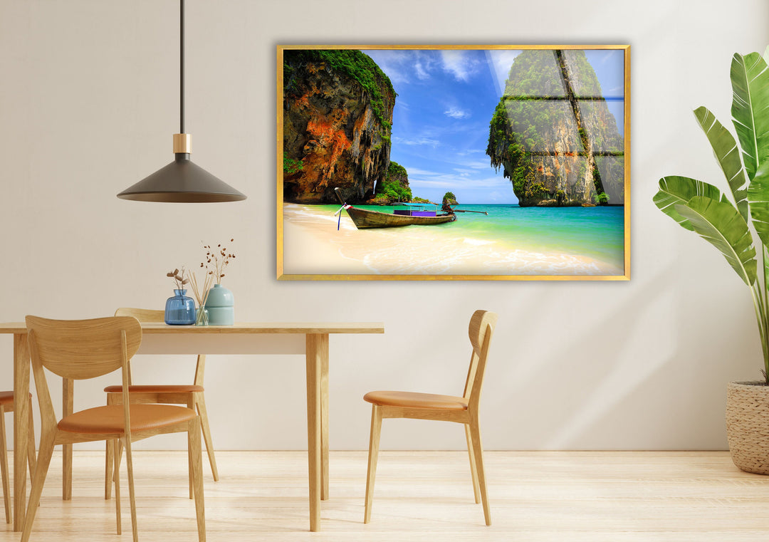 Tropical Beach Limestone Rock Glass Wall Art custom glass pictures, glass art prints