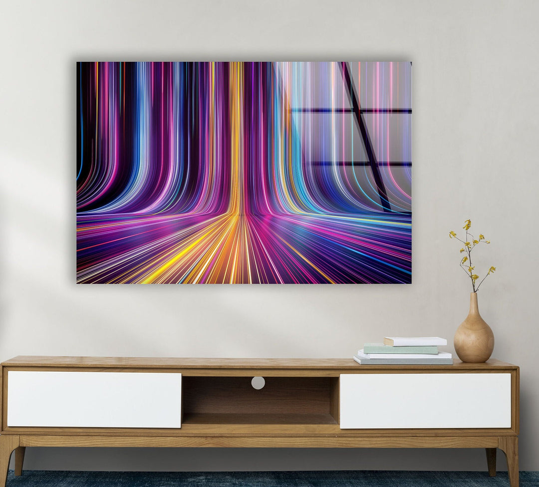 Neon Color Lines Glass Wall Art