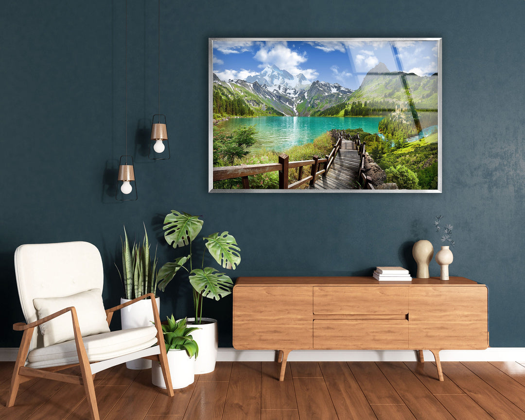 Caucasian Mountain Glass Wall Art print picture on glass, Tempered Glass Wall Ar