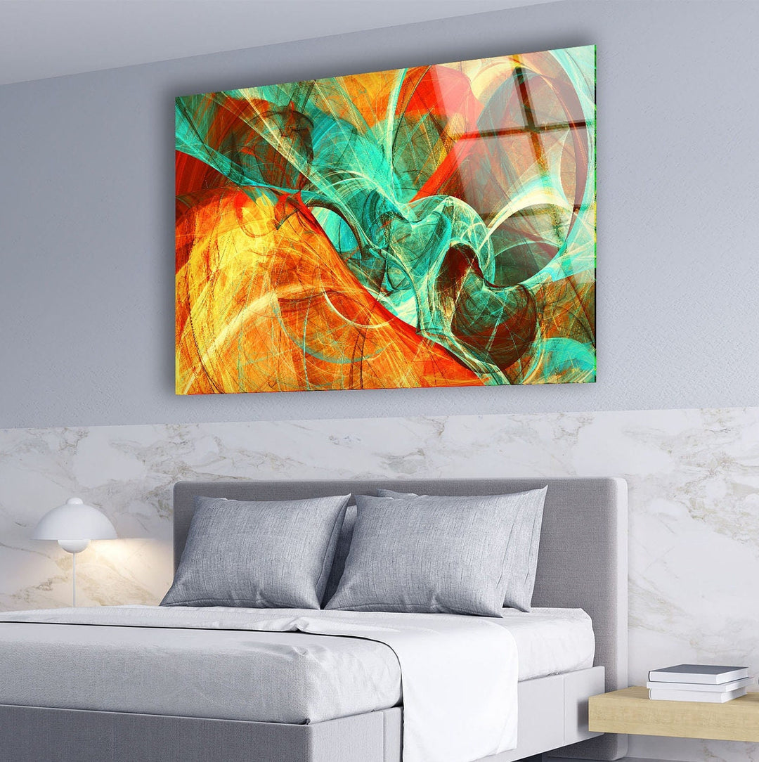 Shiny Orange Abstract Glass Wall Art, glass pictures for Wall, glass prints wall art