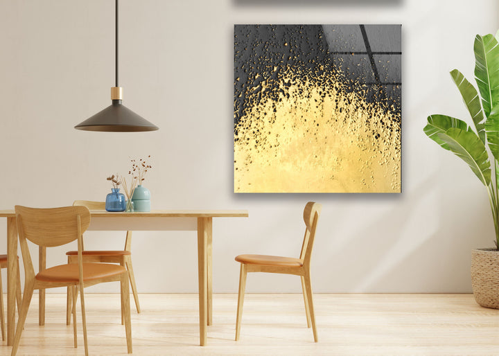 Golden Black Abstract Glass Wall Art, glass art painting, glass art for the Wall