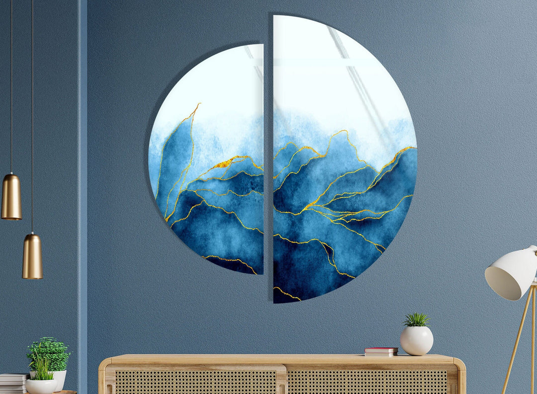 2 Piece Blue Floral Glass Wall Art Glass Printing Wall Art, Print photos on glass
