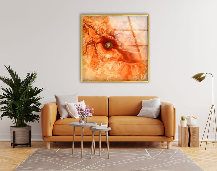 Orange Marbled Glass Wall Art, glass photo prints, glass picture prints