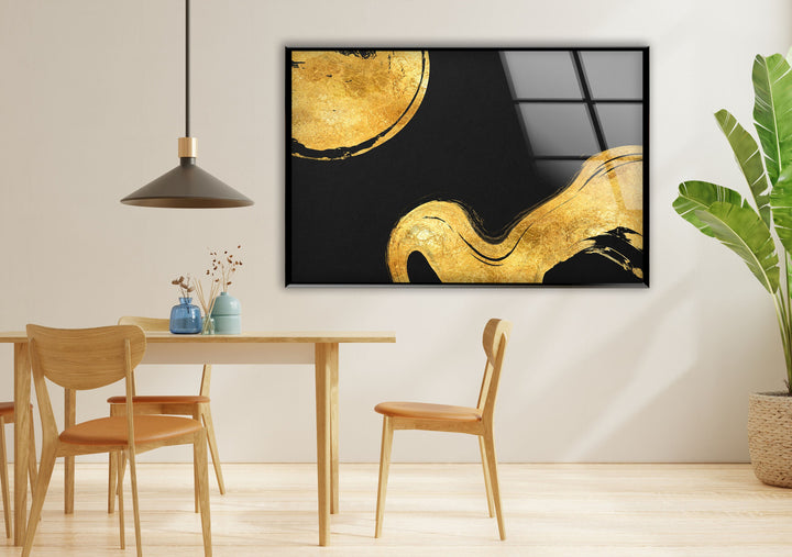 Gold Waves on Black Abstract Glass Wall Art, Glass Printing Wall Art, Print photos on glass