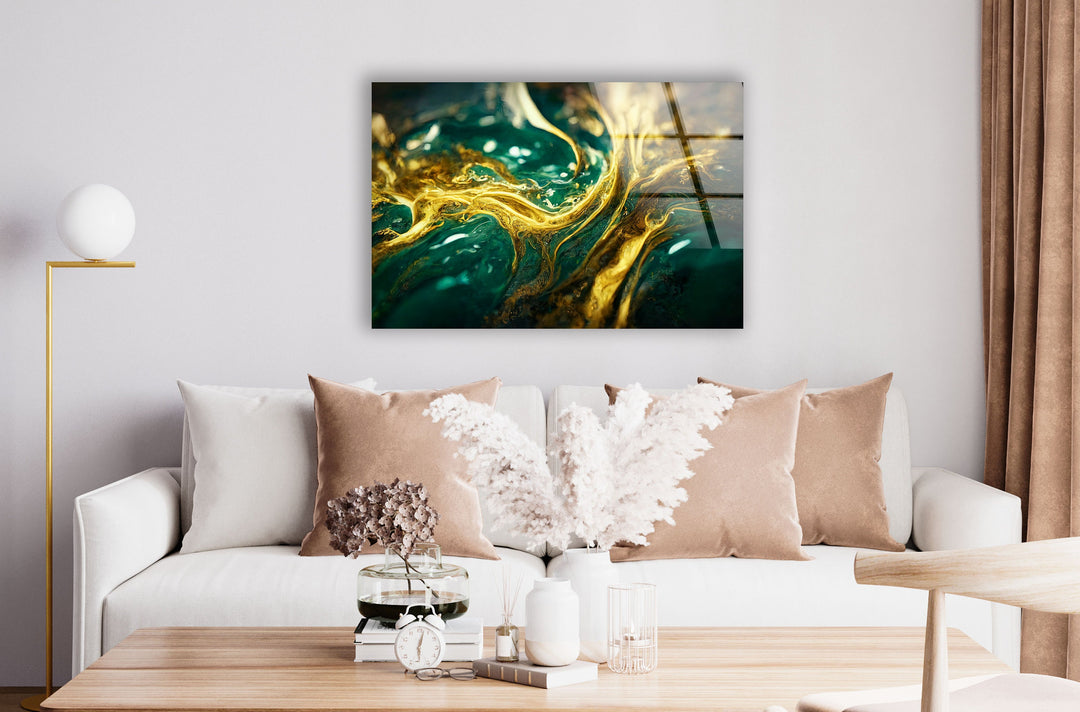 Vibrant Green And Luxurious Gold Marbling wall art