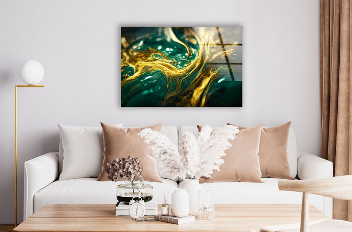 Vibrant Green And Luxurious Gold Marbling wall art