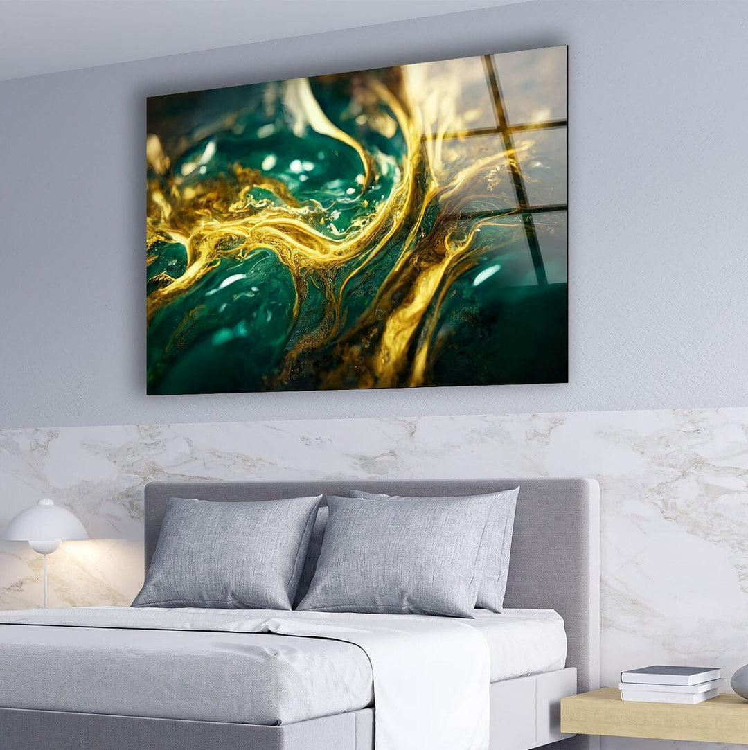 green and gold abstract wall art