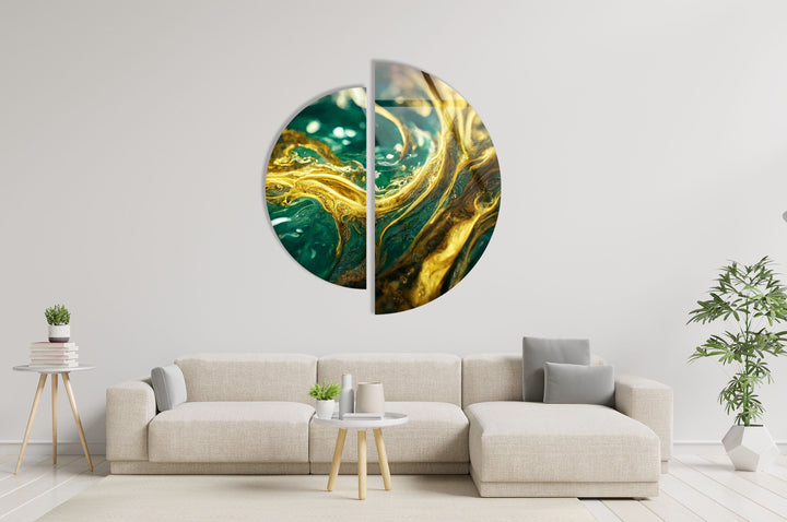 Round 2 Piece Gold Green Glass Wall Art art glass wall art, glass wall art pictures
