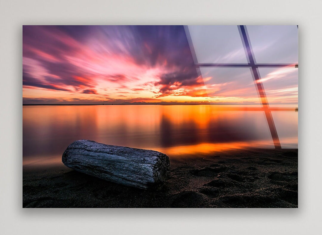 Sunset Golden & Wood Glass Wall Art picture on glass wall art, photos printed on glass