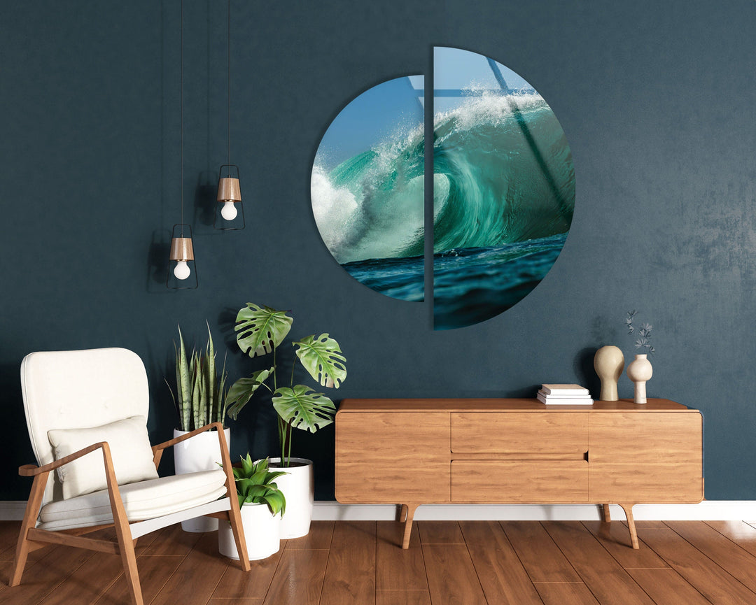 Round 2 Piece Sea Wave Glass Wall Art glass photo prints, glass picture prints
