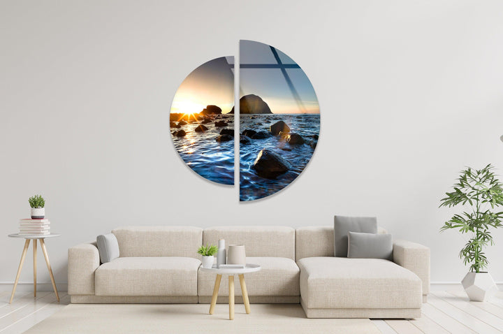 Round 2 Piece Sea Landscape Glass Wall Art glass image printing, glass prints from photos
