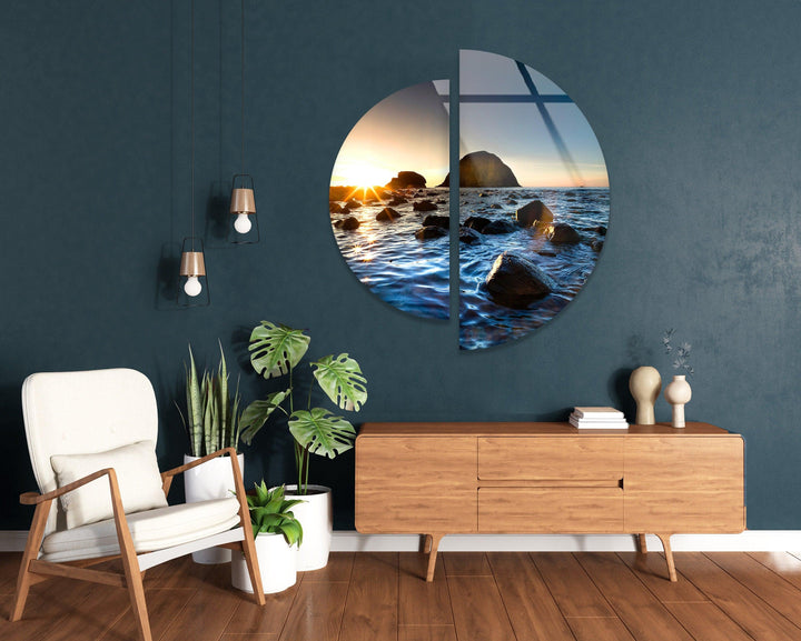 Round 2 Piece Sea Landscape Glass Wall Art glass pictures for Wall, glass prints wall art
