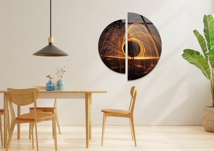 Round 2 Piece Spinning Ring Glass Wall Art picture on glass wall art, photos printed on glass
