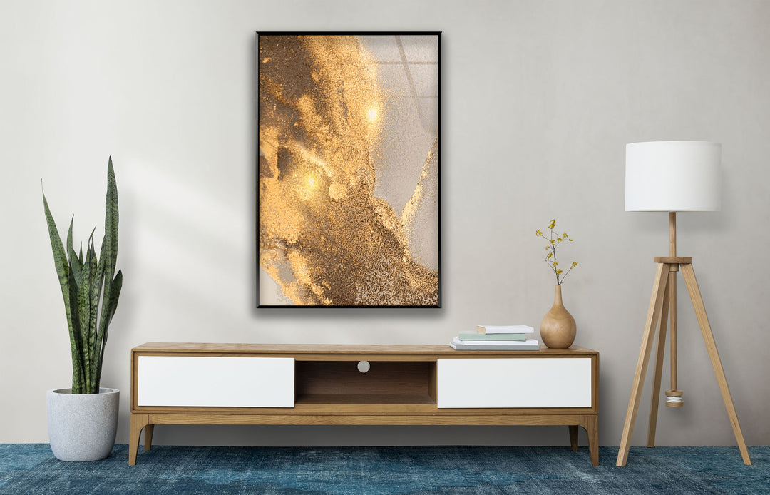 gold fluid art tempered glass art