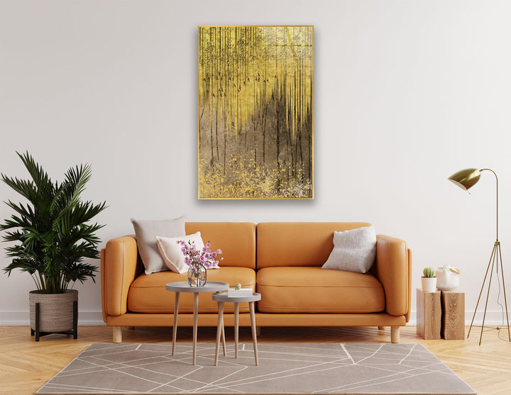 Golden Forest Glass Wall Art, glass pictures for Wall, glass prints wall art