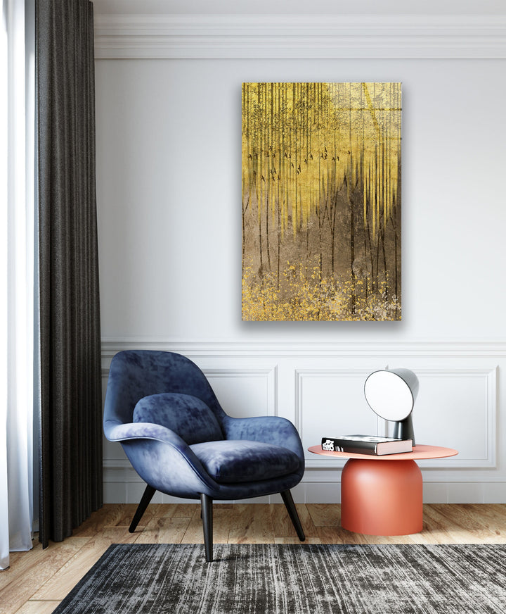 Golden Forest Glass Wall Art