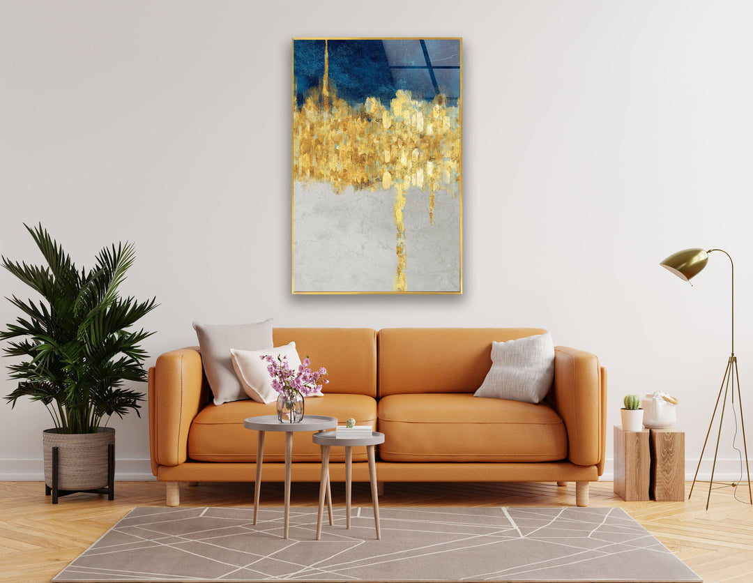 Gold&Blue Essential Abstract Glass Wall Art , print on glass, glass printed photos