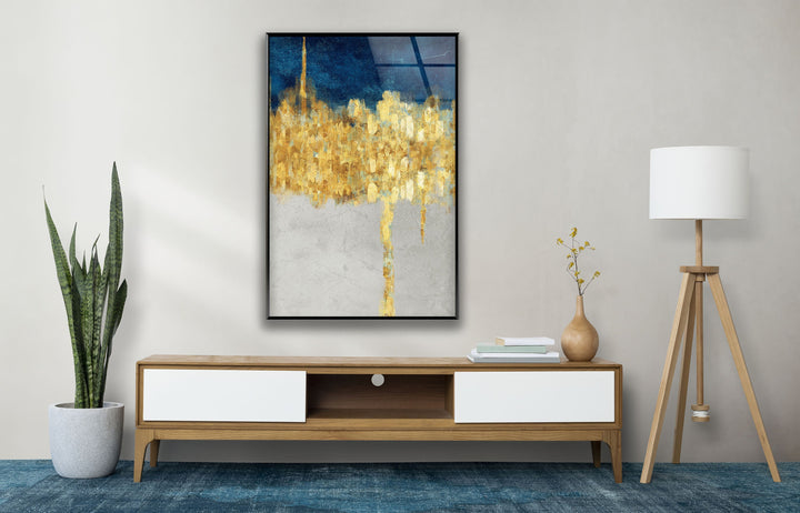 Gold&Blue Essential Abstract Glass Wall Art , large glass photo prints, glass wall photos