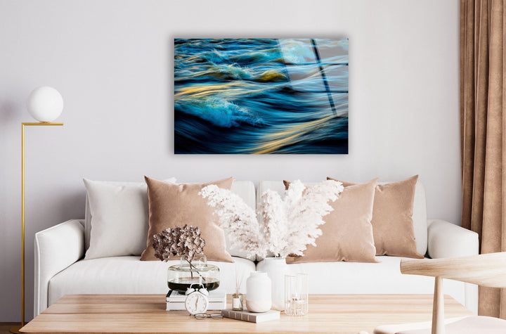 Ocean Waves Glass Wall Art print picture on glass, Tempered Glass Wall Art