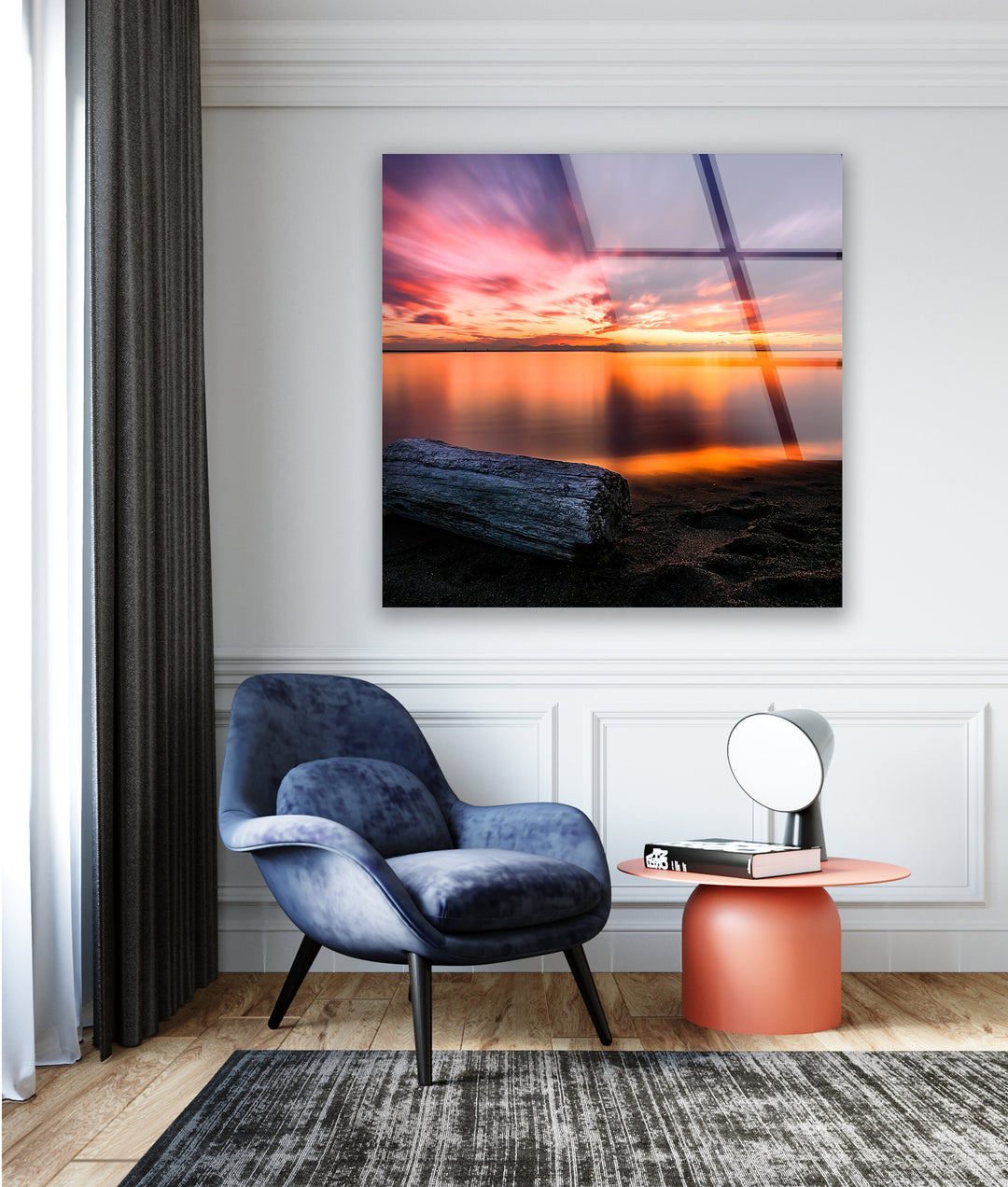 Sunset Golden & Wood Glass Wall Art print picture on glass, Tempered Glass Wall Art